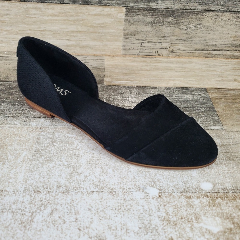 TOMS Jutti Womens D'Orsay Flats Sz 7 Black Suede Comfort Slip On Almond Toe‎
